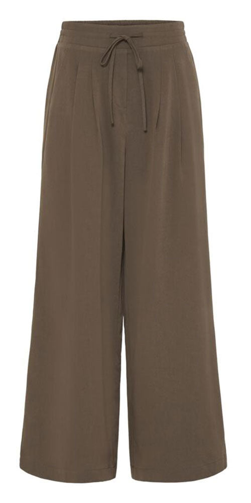 Fransa Pleated Wide Leg Trousers, mushroom