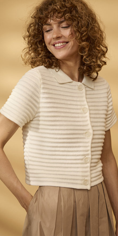 Fransa Wide Rib Polo Cardy, cream