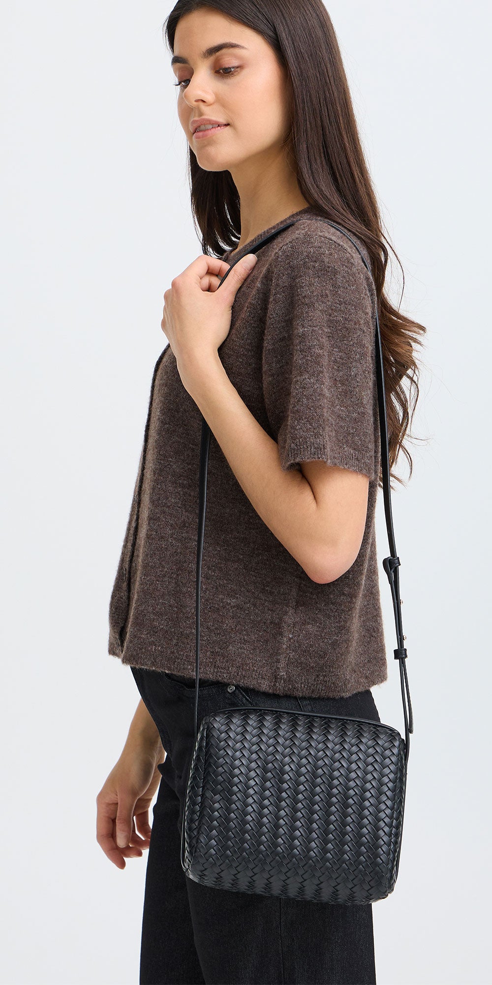 Fransa Woven Handbag, black faux leather