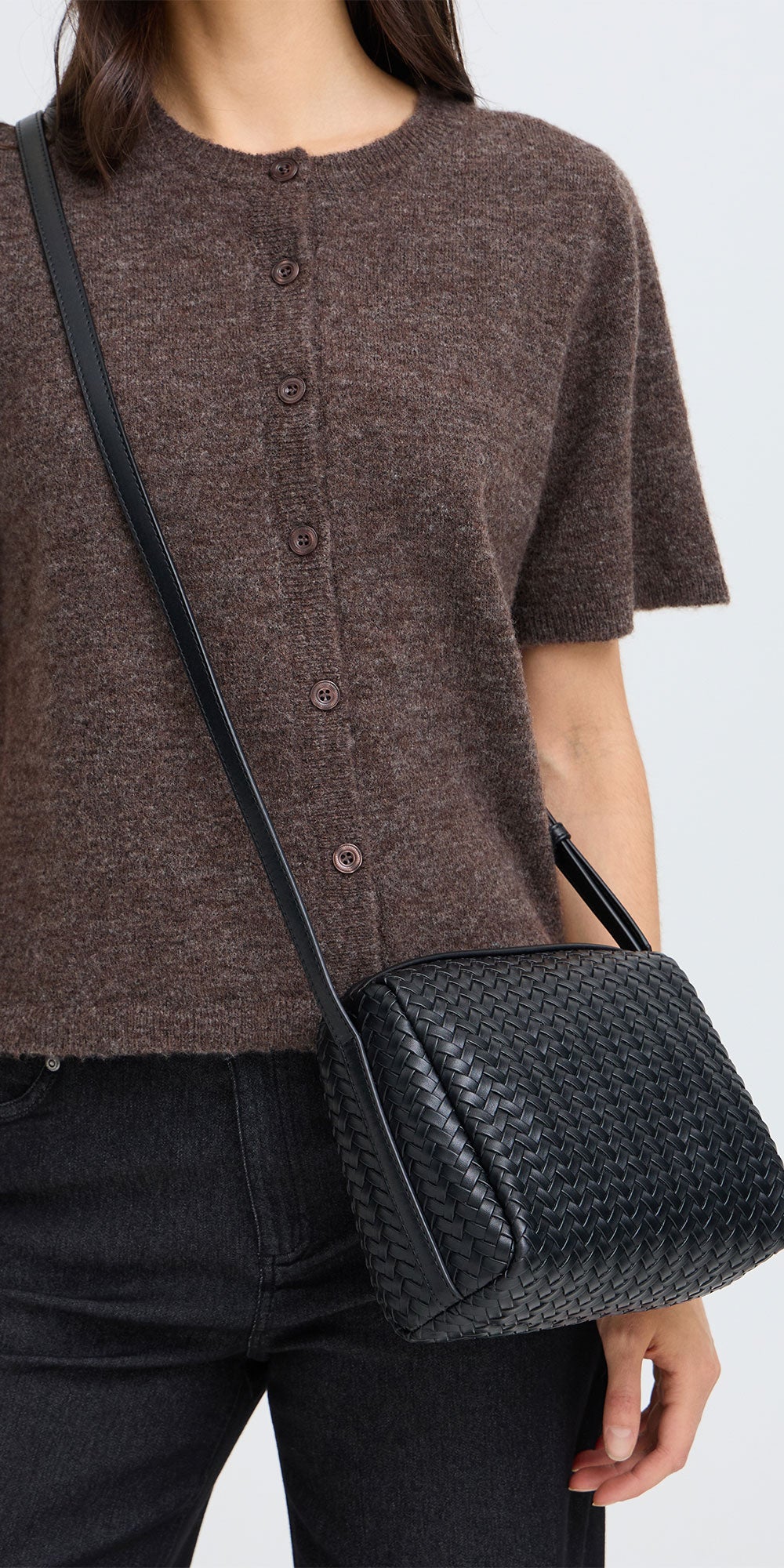 Fransa Woven Handbag, black faux leather