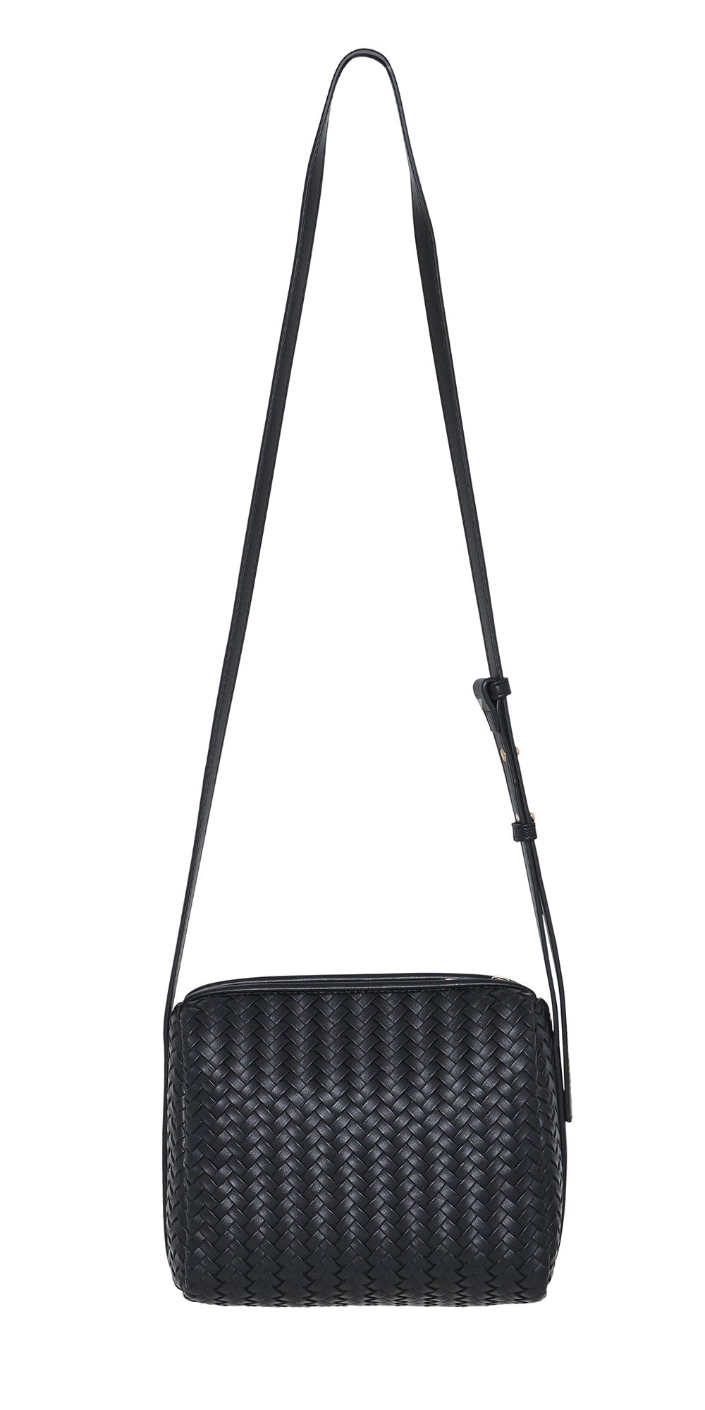 Fransa Woven Handbag, black faux leather