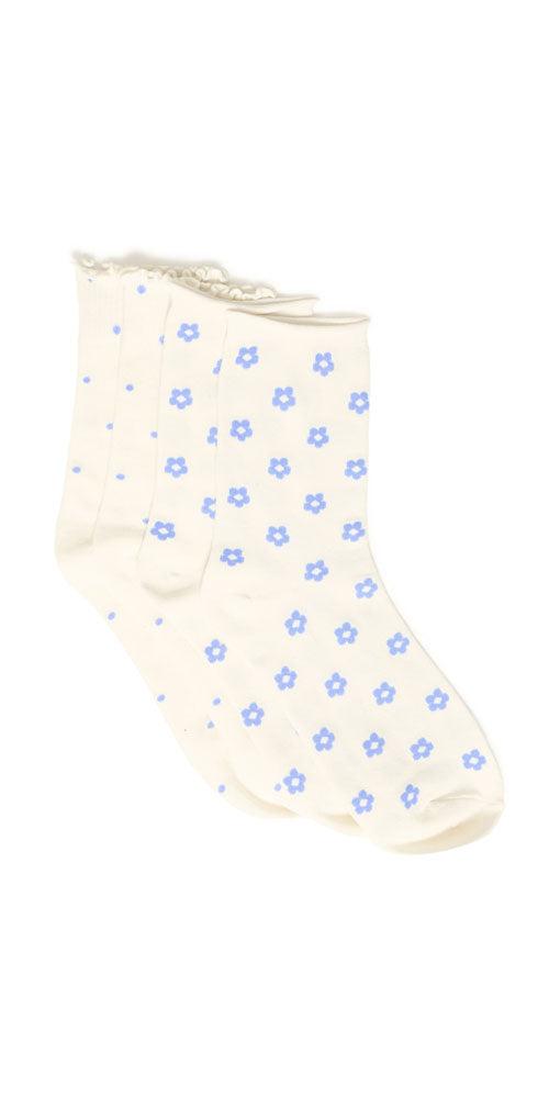 Fransa Flower & Dot Socks, blue