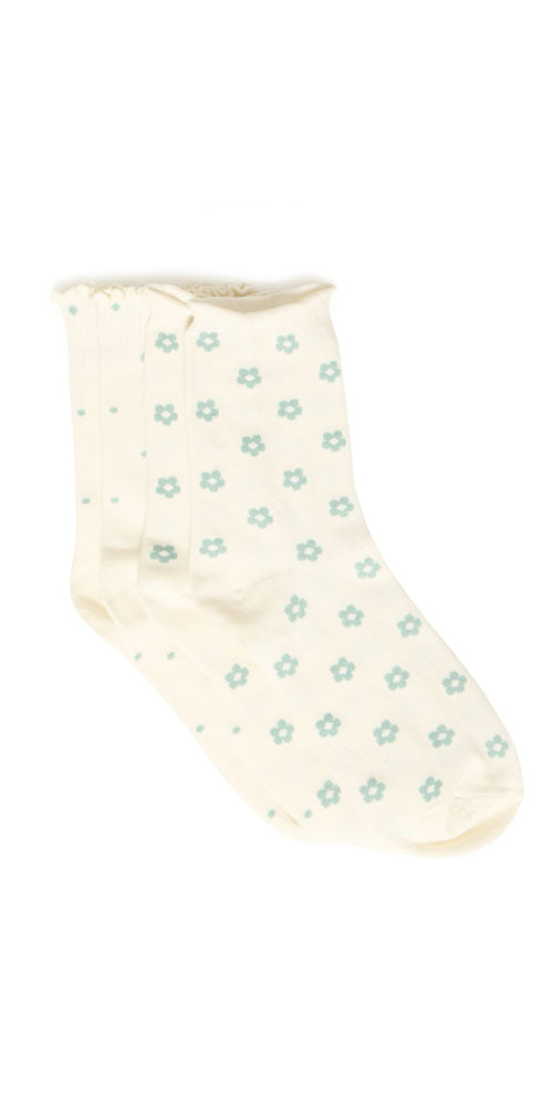 Fransa Flower & Dot Socks, green