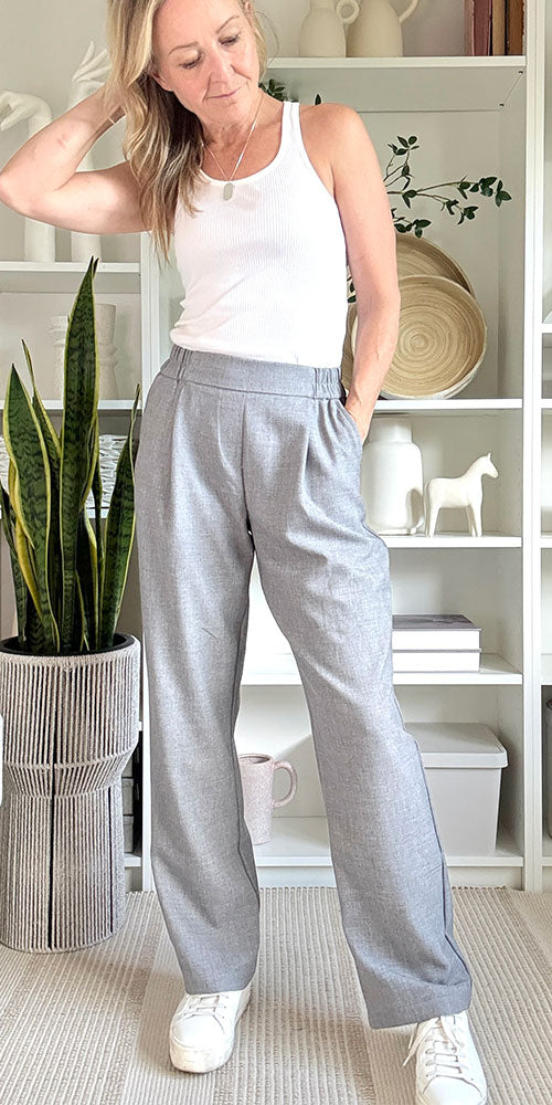 Fransa Pleat Front Straight Trousers, heathered grey