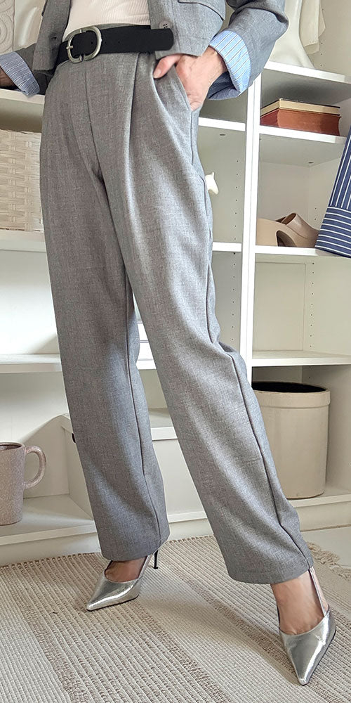 Fransa Pleat Front Straight Trousers, heathered grey