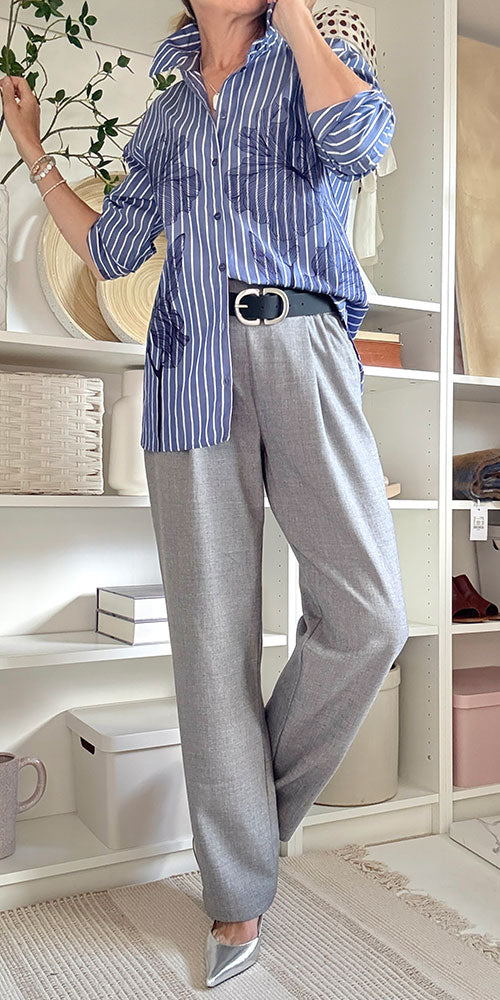 Fransa Pleat Front Straight Trousers, heathered grey