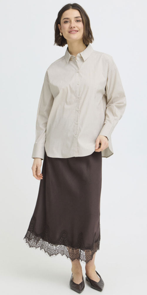 Fransa Pinstriped Button Up Shirt, light tan