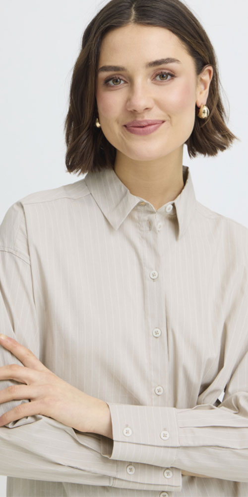Fransa Pinstriped Button Up Shirt, light tan