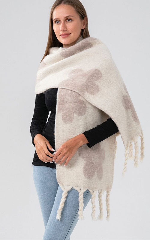 Fuzzy Flower Scarf, cream