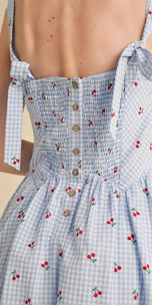 Gingham Smock Back Poplin Dress
