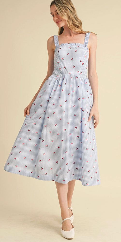 Gingham Smock Back Poplin Dress