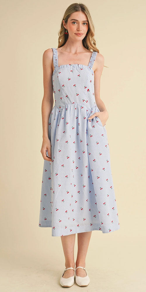 Gingham Smock Back Poplin Dress