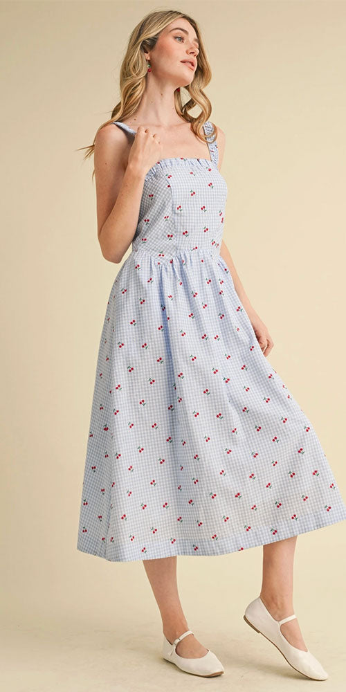 Gingham Smock Back Poplin Dress