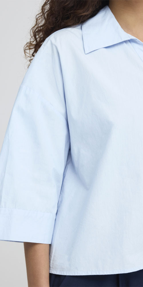 Ichi A-line Poplin Shirt, blue