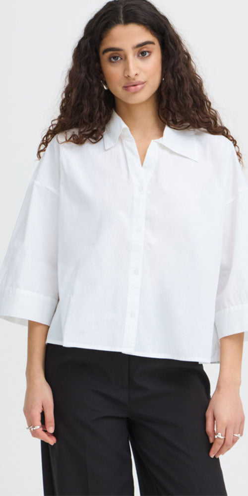 Ichi A-line Poplin Shirt, white