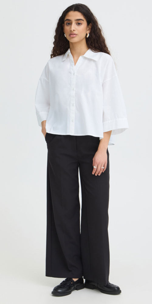 Ichi A-line Poplin Shirt, white