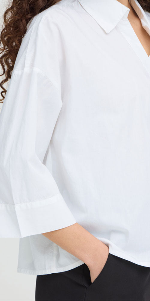 Ichi A-line Poplin Shirt, white