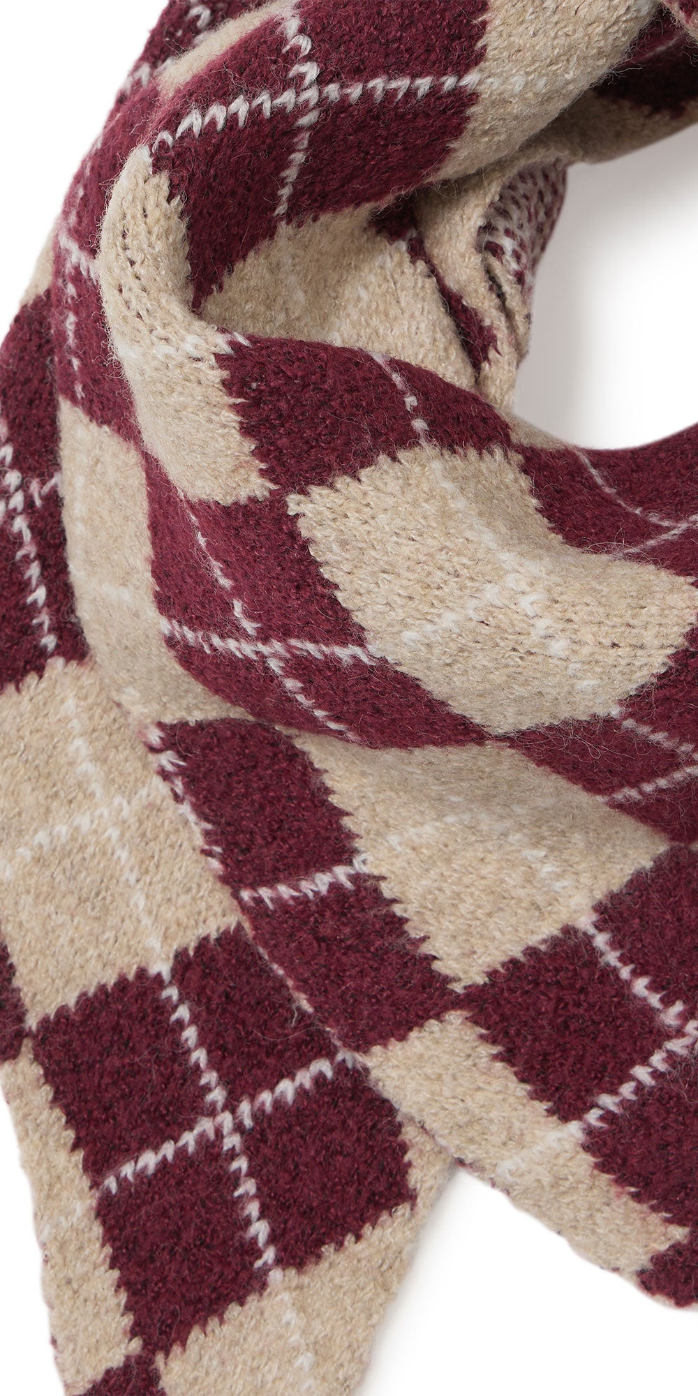Ichi Argyle Triangle Scarf, burgundy/oatmeal