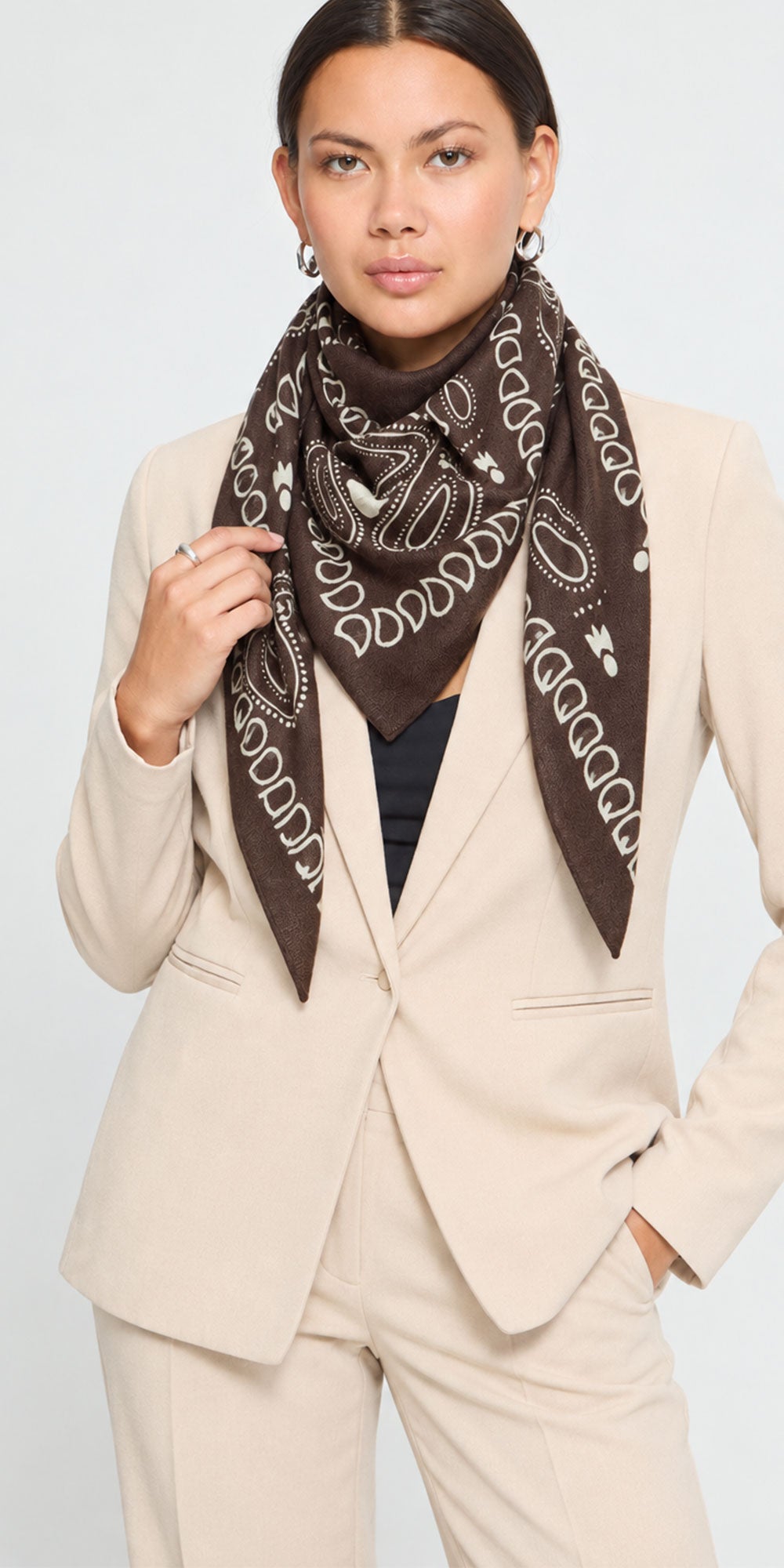 Ichi Large Bandana Scarf, brown