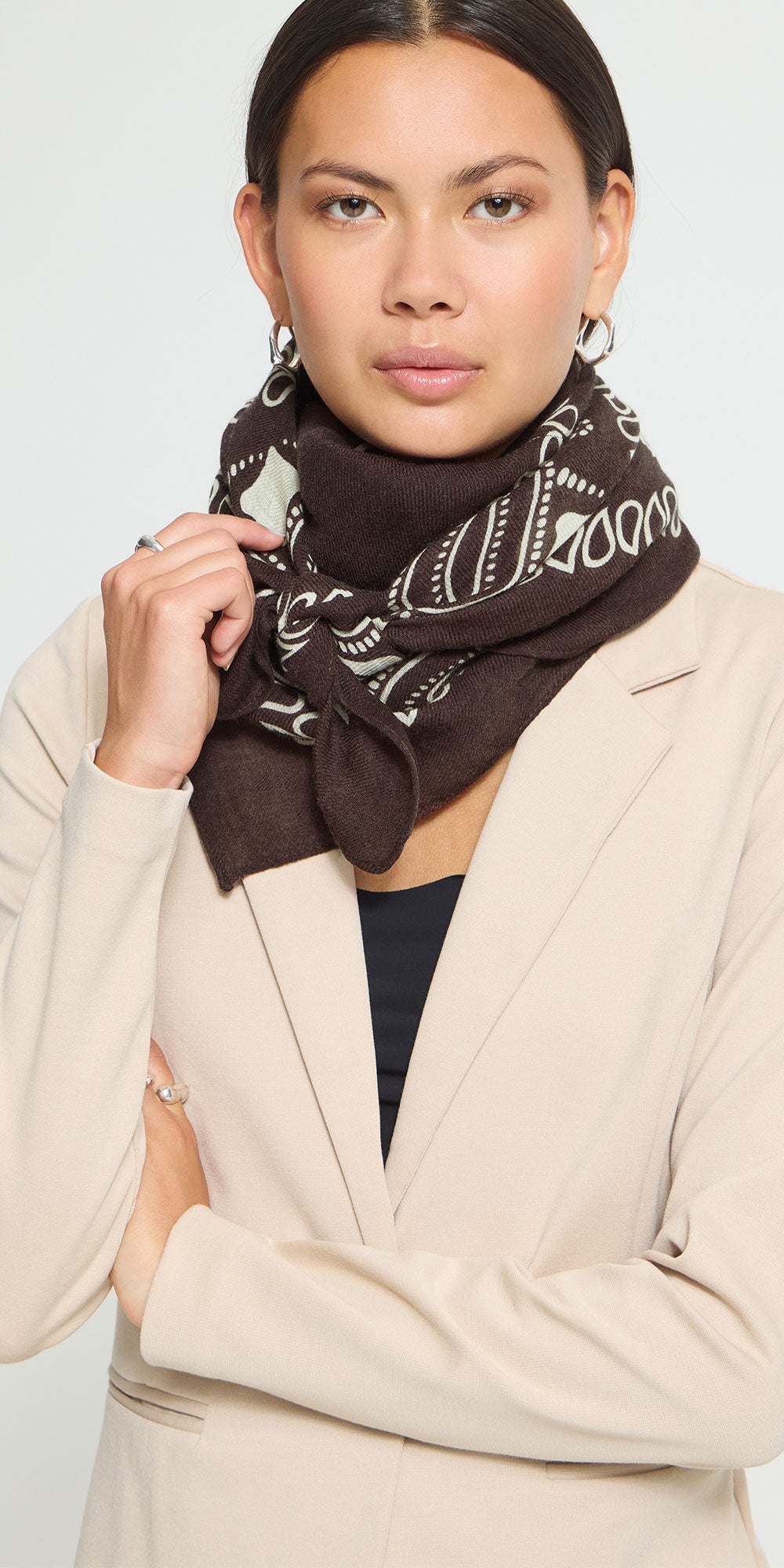 Ichi Large Bandana Scarf, brown