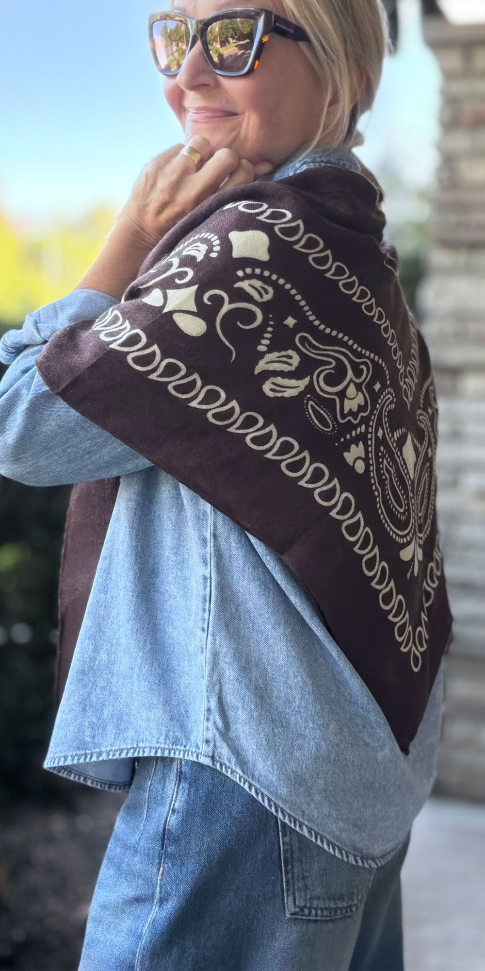 Ichi Large Bandana Scarf, brown