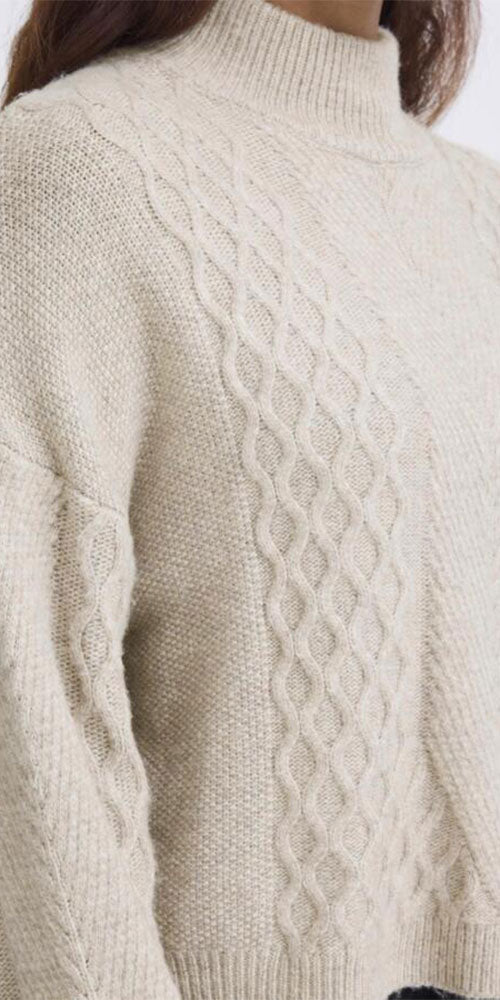 Ichi Cableknit Sweater, oatmeal
