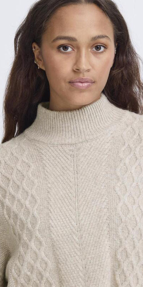 Ichi Cableknit Sweater, oatmeal