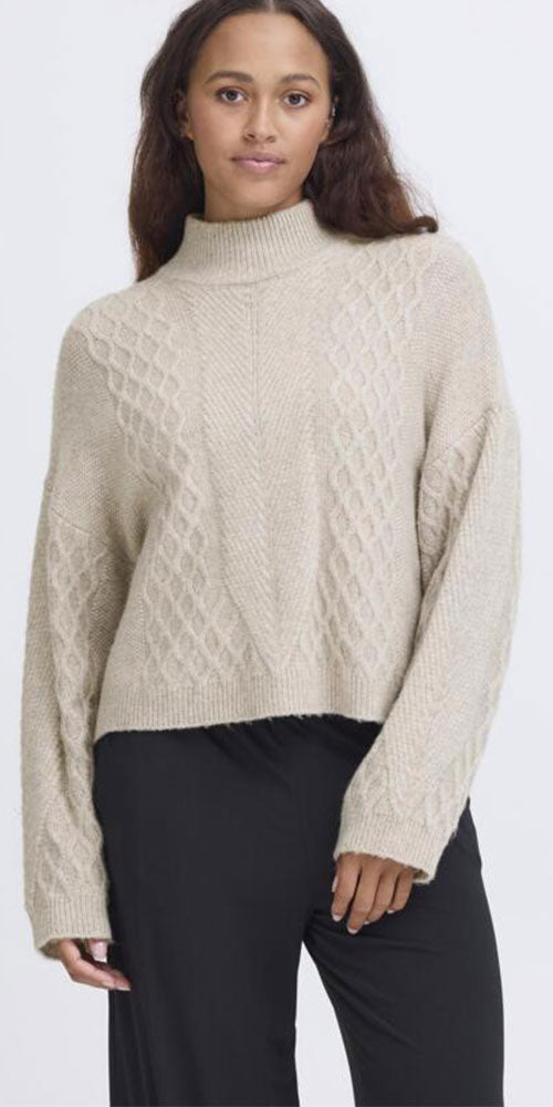 Ichi Cableknit Sweater, oatmeal
