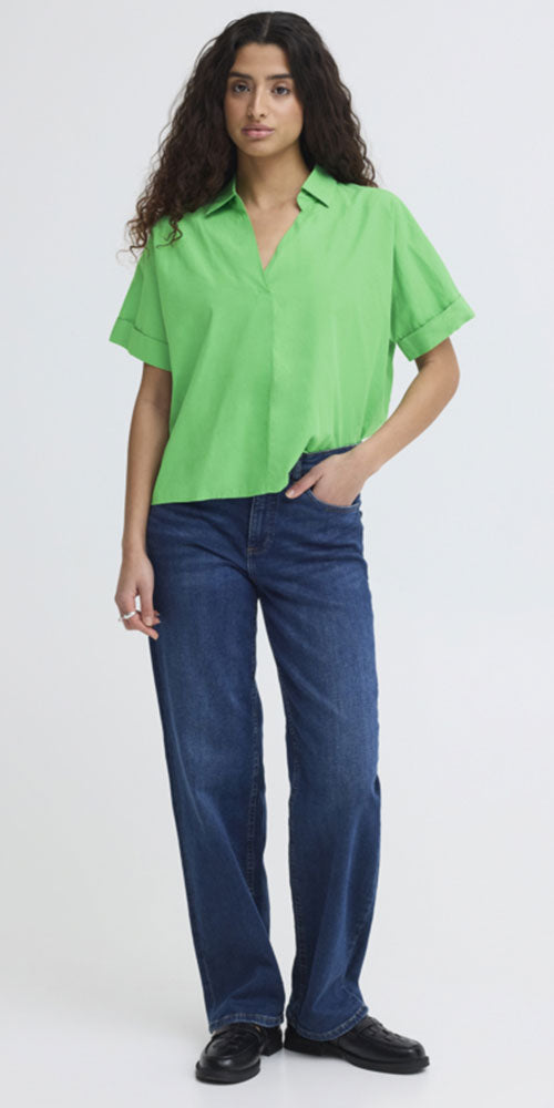Ichi Cotton Collared Shirt, green