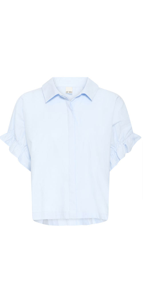 Ichi Ruched Poplin Blouse, light blue