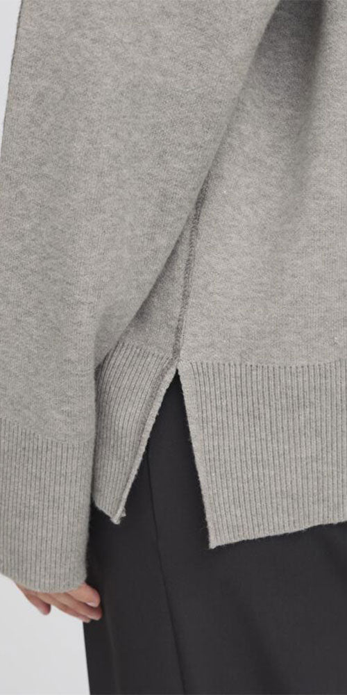 Ichi Smooth Knit Crew Neck Pullover, grey