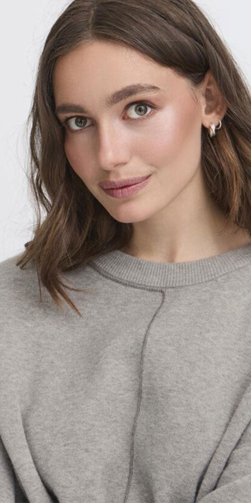 Ichi Smooth Knit Crew Neck Pullover, grey