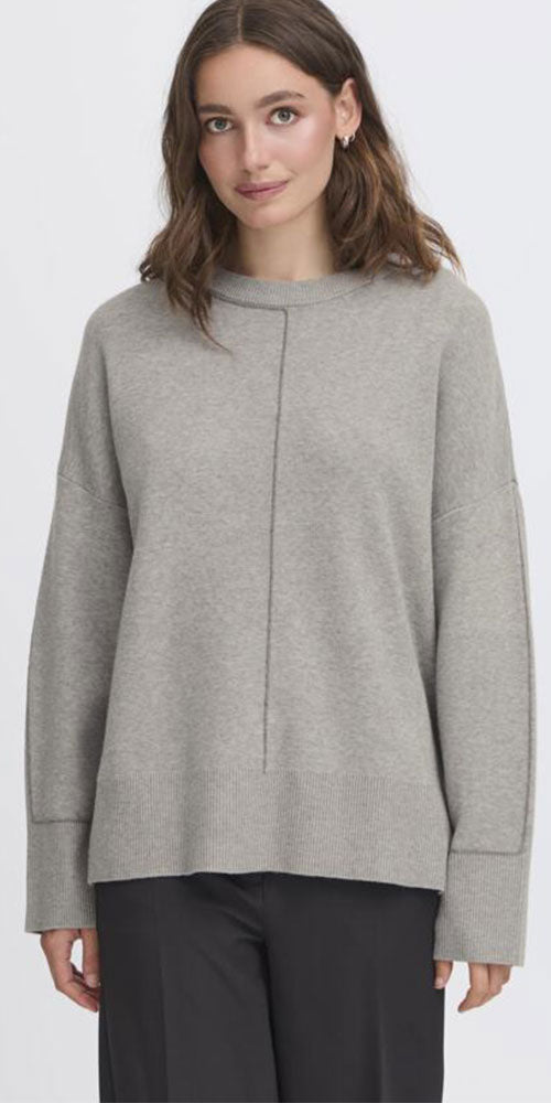 Ichi Smooth Knit Crew Neck Pullover, grey