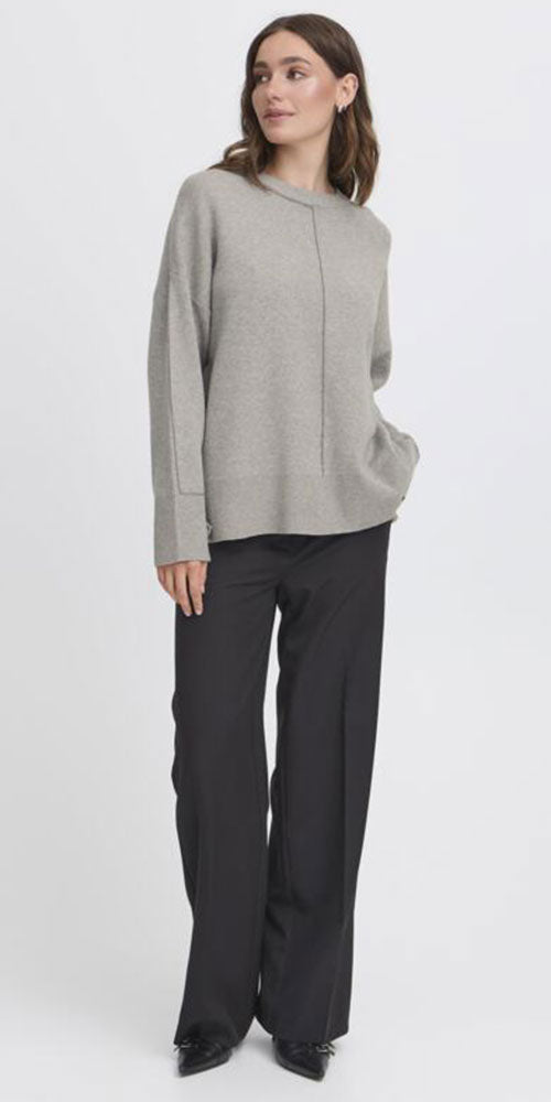 Ichi Smooth Knit Crew Neck Pullover, grey