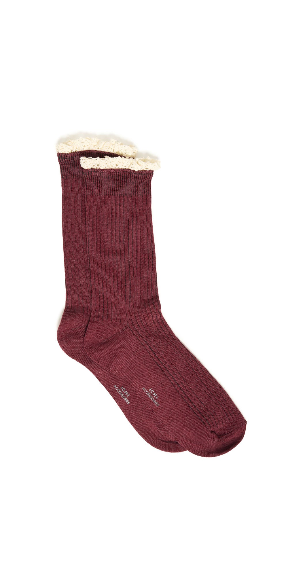 Ichi Crochet Trim Ruffle Socks, magenta