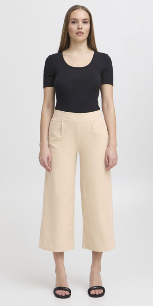 Ichi Denim Ponte Cropped Pants, tan