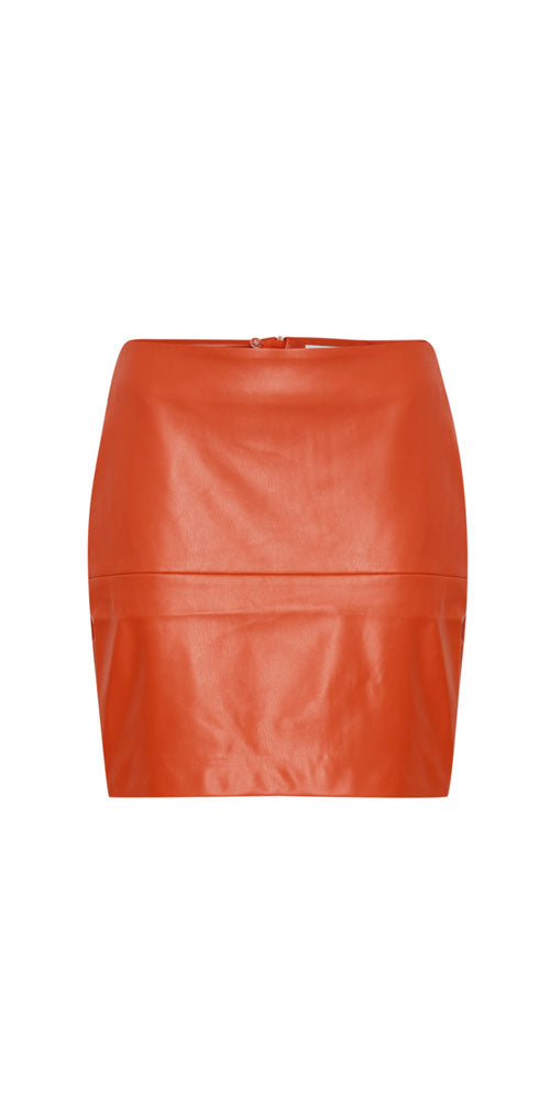 Ichi Faux Leather Skirt, rust