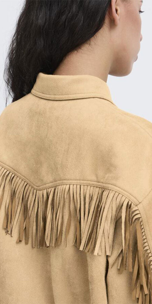 Ichi Faux Suede Fringe Shacket