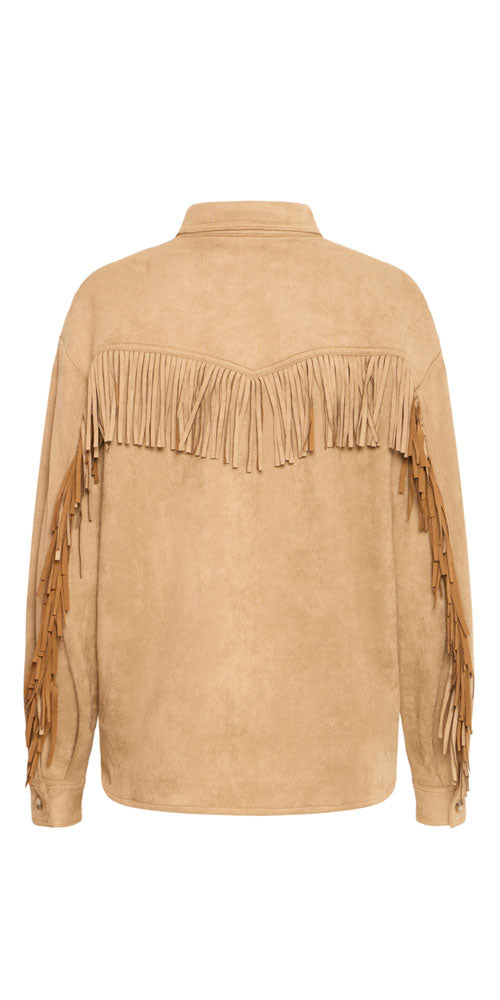 Ichi Faux Suede Fringe Shacket