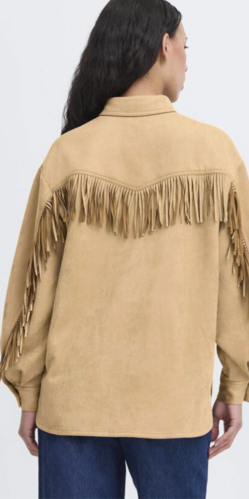 Ichi Faux Suede Fringe Shacket