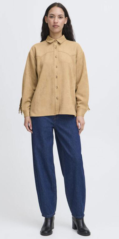 Ichi Faux Suede Fringe Shacket