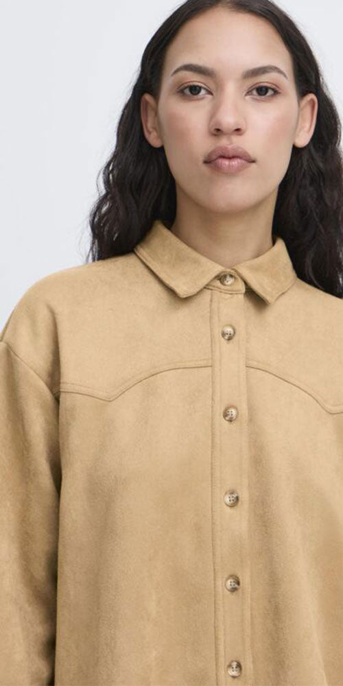 Ichi Faux Suede Fringe Shacket