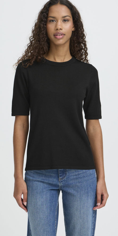 Ichi Fine Knit Sweater Tee, black