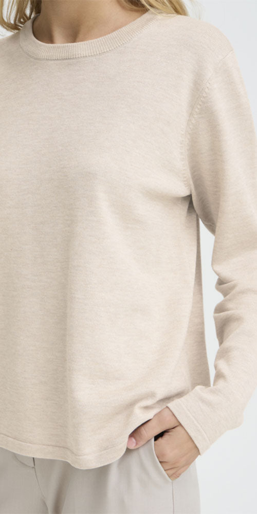 Ichi Fine Knit Long Sleeve Top, oatmeal