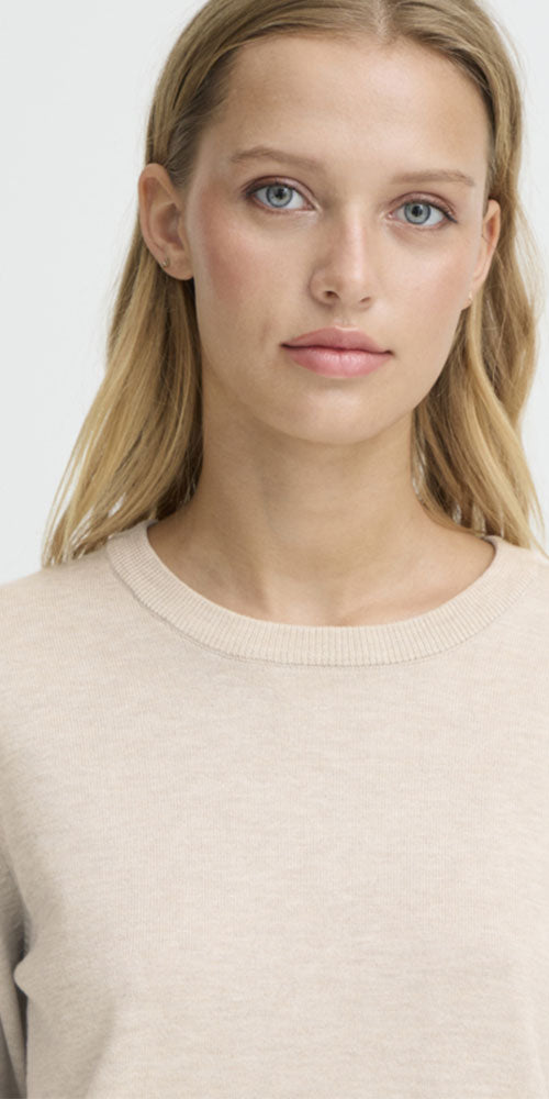 Ichi Fine Knit Long Sleeve Top, oatmeal