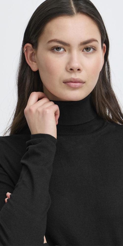 Ichi Fine Knit Turtleneck Sweater, black