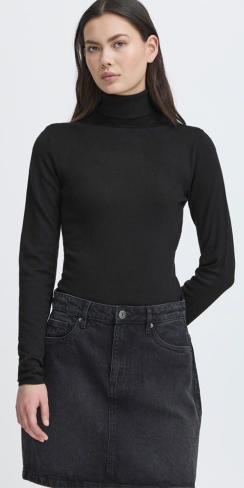 Ichi Fine Knit Turtleneck Sweater, black