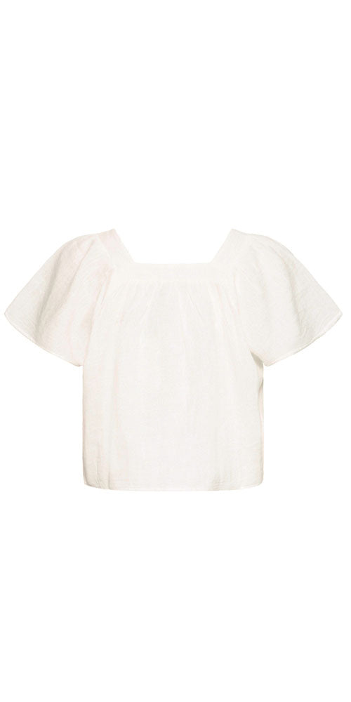 Ichi Gauzy Cotton Flutter Top, white