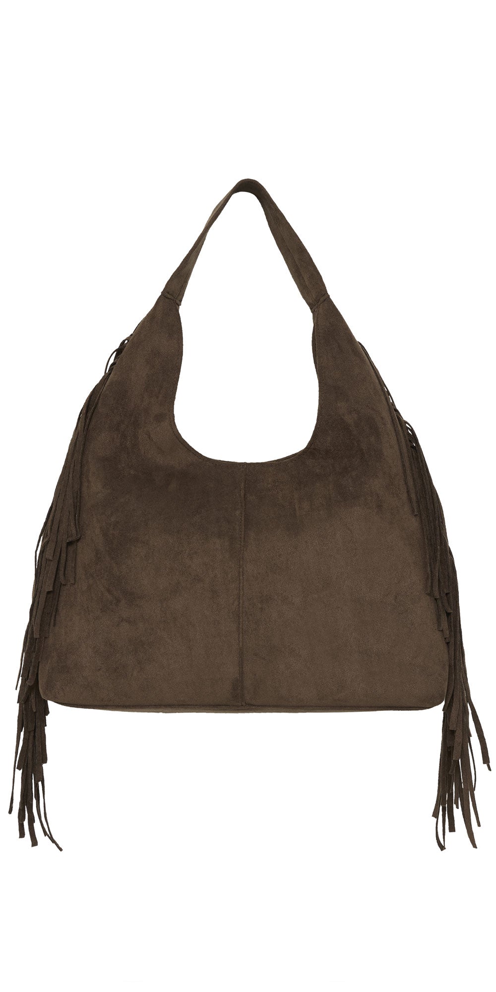 Ichi Fringe Boho Bag, brown faux suede