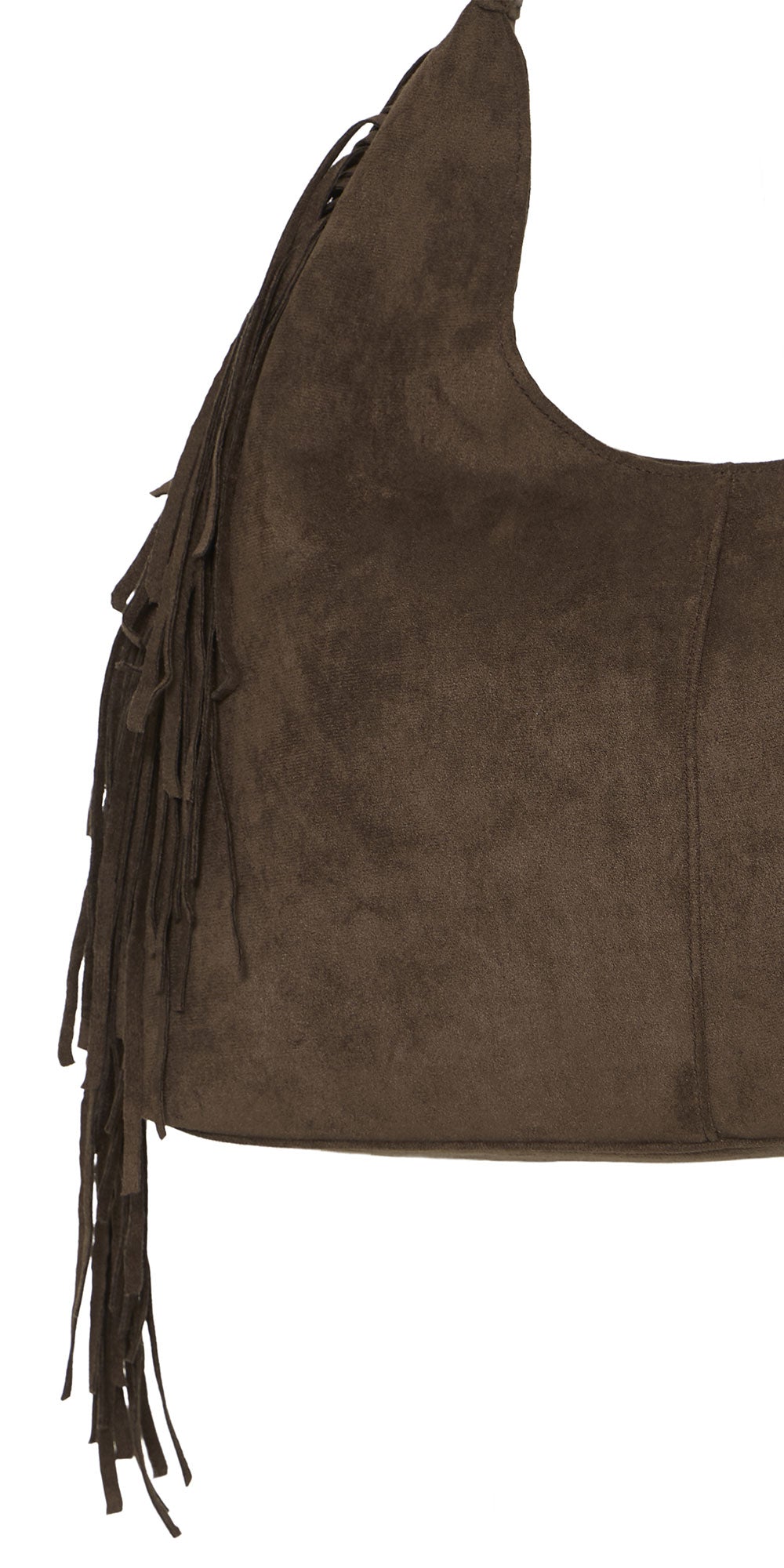 Ichi Fringe Boho Bag, brown faux suede